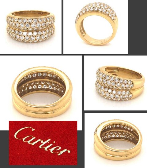 CARTIER 18K GOLD 2.66 Ct PAVE DIAMOND DOUBLE SHANK RING