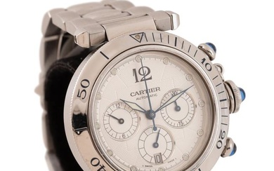 CARTIER 'PASHA' CHRONOGRAPH STAINLESS WRIST WATCH
