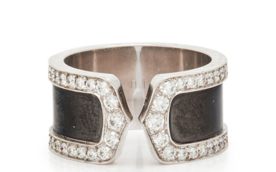 CARTIER, WHITE GOLD AND ENAMEL 'DOUBLE C' RING