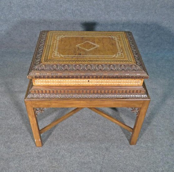 CARVED INLAID END TABLE