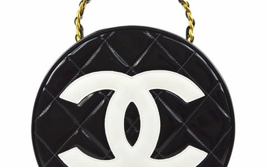 CHANEL Quilted CC Logos Round Vanity Chain Handbag Black