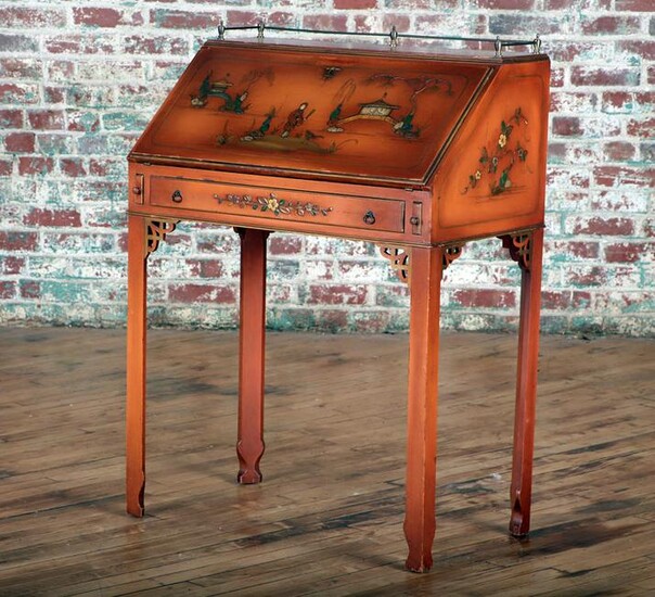 CHINOISERIE DECORATED SLANT FRONT WRINTING DESK