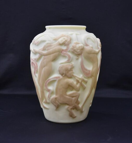 CONSOLIDATED ART GLASS VASE WITH NUDES DANCING