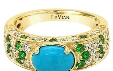 Carlo Viani 925 Sterling Silver Turquoise Tsavorite Garnet Diamond Band Ring