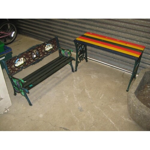 Cast Iron Child Size Garden Table and Bench