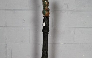 Cast metal post, mounted with a horses head and loop, 133cm tall