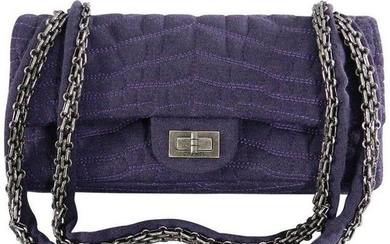 Chanel 07A Purple Knit Fabric Reissue East West Flap