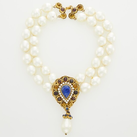 Chanel Double Strand Gilt-Metal, Glass Imitation Pearl, Gripoix and Strass Necklace