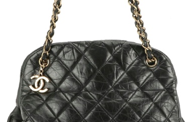 Chanel Just Mademoiselle Bowling Bag in Black Aged Quilted Calfskin Leather