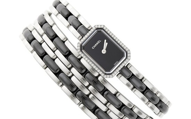 Chanel Long Stainless Steel and Black Ceramic 'Premiére' Wrap Wristwatch, Ref. H3058