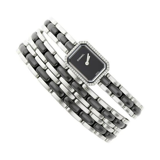 Chanel Long Stainless Steel and Black Ceramic 'Premiére' Wrap Wristwatch, Ref. H3058