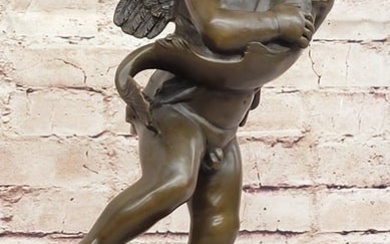 Cherub Angel Putto with a Dolphin Andrea del Verrocchio Bronze