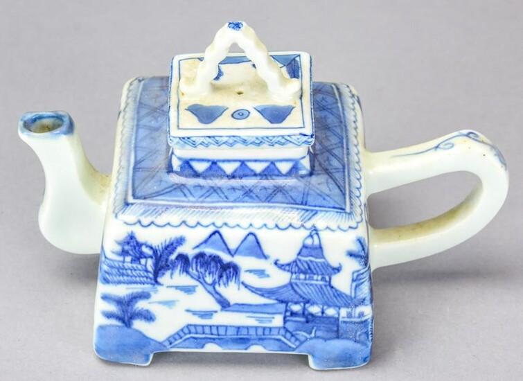 Chinese Canton Blue & White Porcelain Teapot