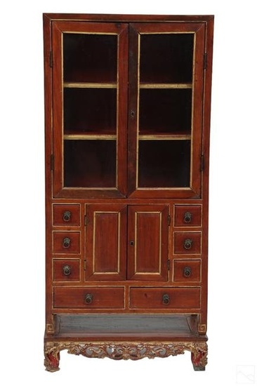 Chinese Carved Wood Apothecary Spice Cabinet Chest