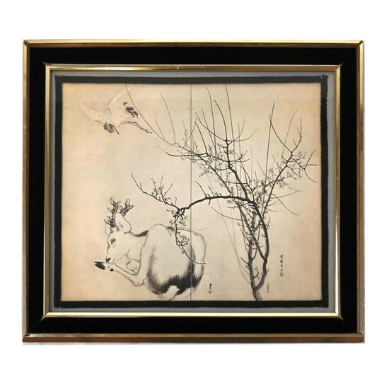 Chinese Ink Painting on Paper of a Deer