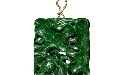 Chinese Jadeite Plaque Carved with Lotuses, 19th