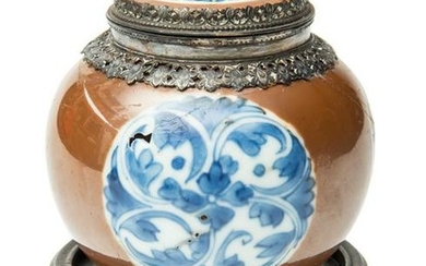 Chinese enameled ointment jars, with bronze lid.