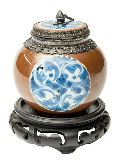 Chinese enameled ointment jars, with bronze lid.