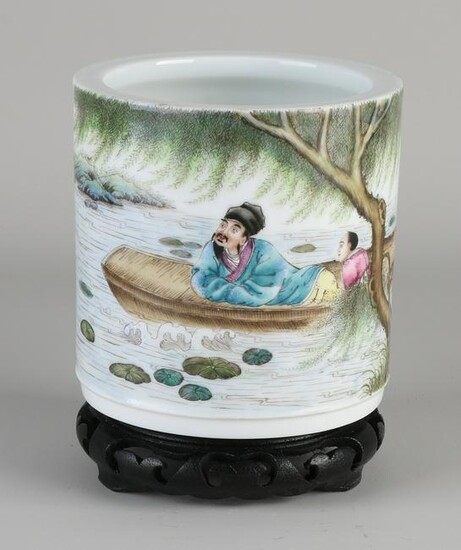 Chinese porcelain Family Rose brush pot with text