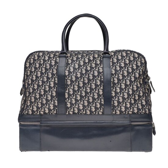 Christian Dior - Sac Week-end Collector en toile monogram oblique et cuir bleu avec double fond Weekend bag