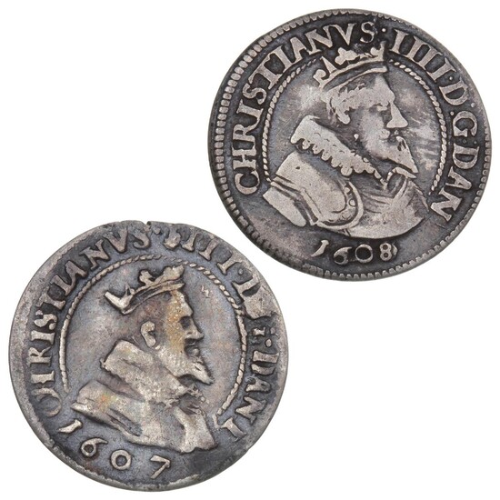 Christian IV, 8 skilling 1607 and 1608, H 93A, Sieg 54.1 and...