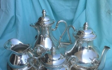 Coffee and tea service, Coffee maker - teapot - milk jug-sugar bowl - San Marco model (4) - .800 silver - Italy - Mid 20th century