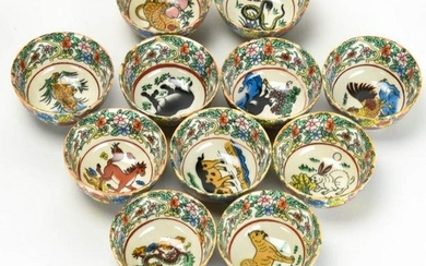 Collection Twelve Chinese Zodiac Porcelain Teacups