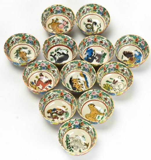 Collection Twelve Chinese Zodiac Porcelain Teacups