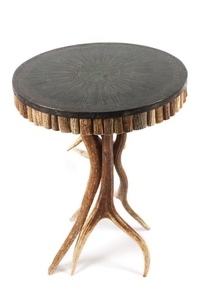Contemporary Round Elk Antler Side Table