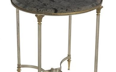 Contemporary Steel, Brass and Stone-Top Table
