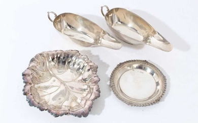 Contemporary silver dish in the form of a Vine leaf (Birmingham 1987) together with a silver pin dish and two silver sauce boats (various dates and makers) all at approximately 8.5oz