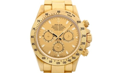 Cosmograph Daytona, Reference 116528 | A brushed yellow gold chronograph wristwatch with bracelet, Circa 2014, Formerly in the collection of Eric Clapton, CBE | 勞力士 | Cosmograph Daytona 型號116528 | 黃金計時鏈帶腕錶，約2014年製，原為 Eric Clapton, CBE 收藏, Rolex