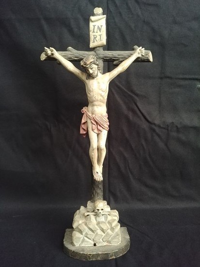 Crucifix, Tabletop, Polycrome (1) - Wood - 19th century