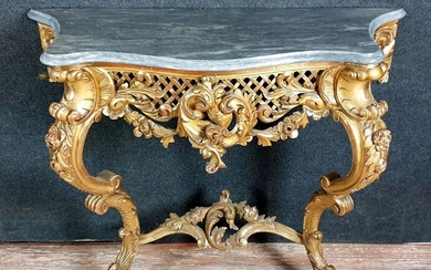 Curved console all sides - Louis XV Style - Marble, Golden wood - 19th century