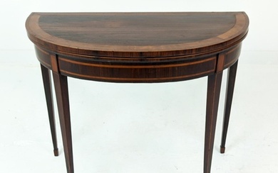 DEMI LUNE CARD TABLE, George III rosewood and satinwood, cir...