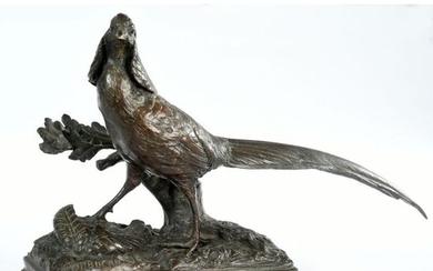DUBUCAND Alfred. (1828-1894). "The helmeted pheasant". Bronze with...