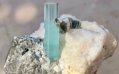 Dashing Deep Blue Aquamarine Crystal On Feldspar Combine Specimen - Height: 77 mm - Width: 78 mm- 300 g - (1)
