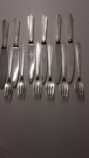 SOLD. "Derby". Six silver forks and six knives with silver handles. Weight app. 803 g. L. 19.5-25 cm. (12) – Bruun Rasmussen Auctioneers of Fine Art