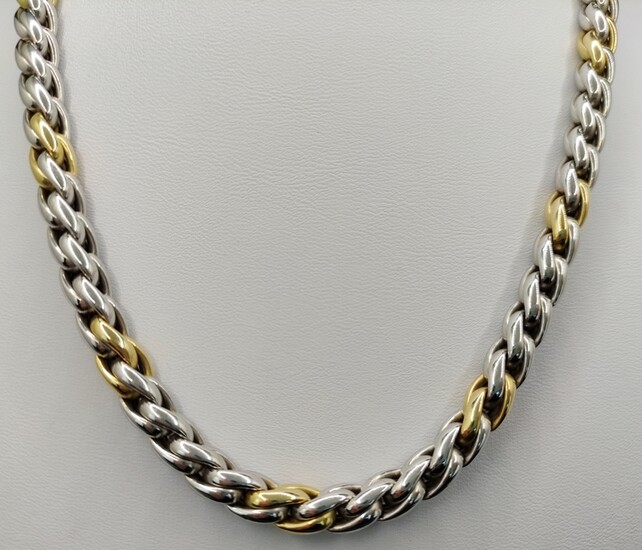 Designer necklace, large link chain with lobster clasp, handmade, 750/18K white and yellow gold, 73