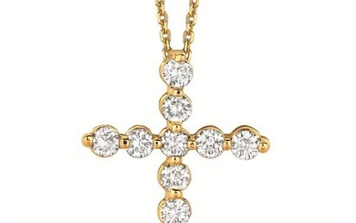 Diamond Cross Pendant Necklace in 14k Yellow Gold 1.01ctw