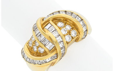 Diamond, Gold Ring Stones: Full and baguette-cut diamonds weighing...