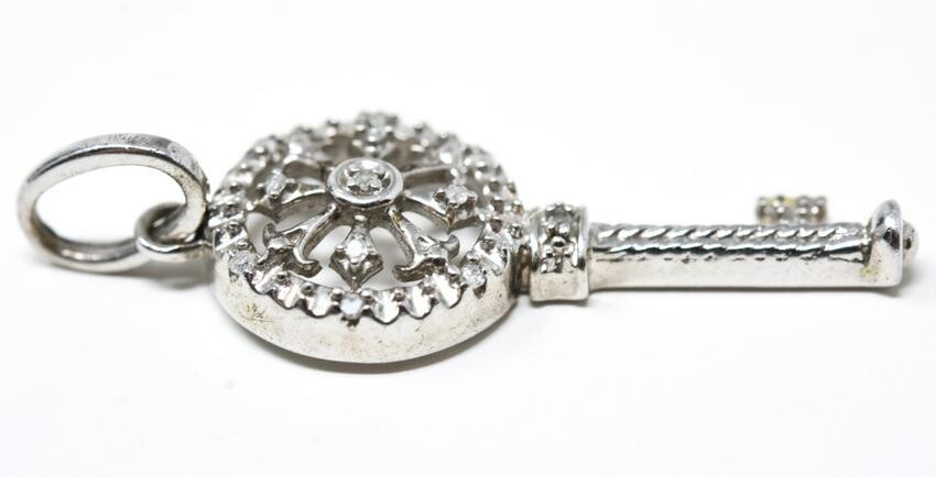 Diamond Set Skeleton Key Necklace Pendant or Charm