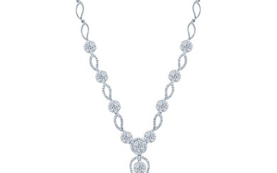 Diamond Stacked Teardrop Cluster Necklace In 14k White Gold