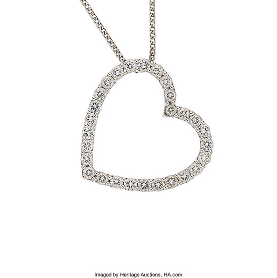 Diamond, White Gold Pendant-Necklace The heart pendant features...