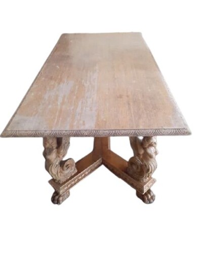 Dining chair, Dining table (7) - Renaissance Style - Wood - 20th century
