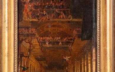 ECOLE FRANCAISE XIXe Visite du Roi Louis XVIII à Versailles pendant les travaux de restauration...