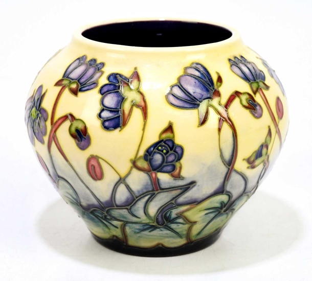 EMMA BOSSONS FOR MOORCROFT; a squat bowl decorated in the...