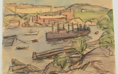 ERIK KYLBERG. 5 pcs watercolors. Landscape and harbour.