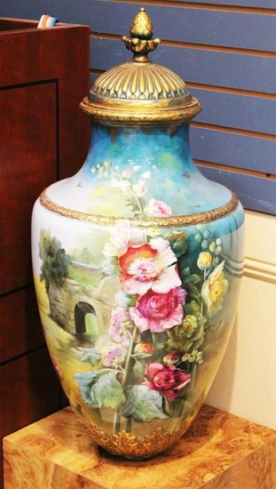 EUROPEAN 19TH C. PAINTED URN, SIGNED