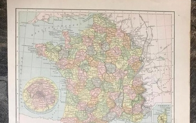 Early 1900's Atlas Map of France
